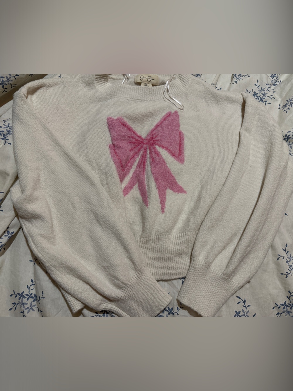 Jessica Simpson Cream Pullover with Pink Bow Graphic